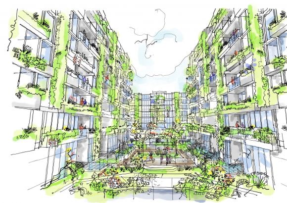 Sketch of Wirraway Central's interior. Image: Armsby Architects Community benefits and a Green Star rating underpin Fishermans Bend's latest proposal