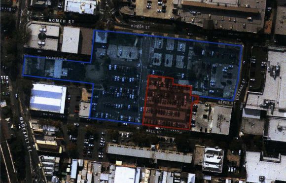 Readings overview with 40 Hall Street in red. Image courtesy Urbis planning report Leighton initiate the Readings Moonee Ponds transformation