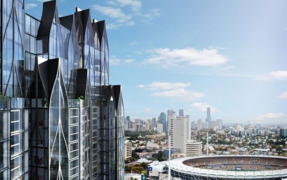 Majella's intended tower with The Gabba in the background The Gabba's redevelopment at the heart of a wider precinct regeneration