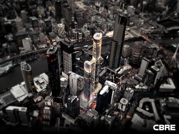 One possible scenario as marketed by CBRE. Image: CBRE Southbank's densest block to become even denser?