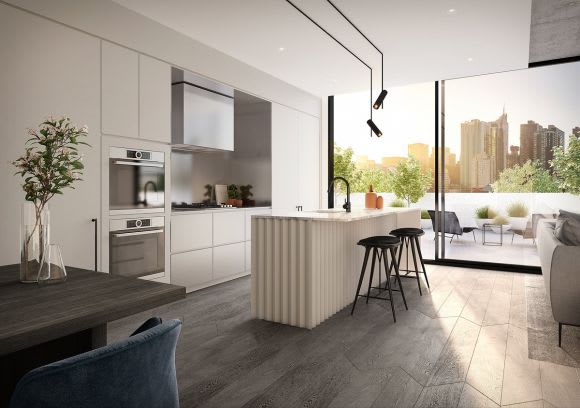 Kitchen space within The Mailhouse. Image: Trenerry Property The Mailhouse is launched; West End to construction tender