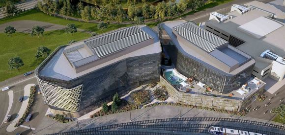 Gray Puksand's Botanicca 3 dual office complex. Construction works echo around Botanicca as further office buildings await