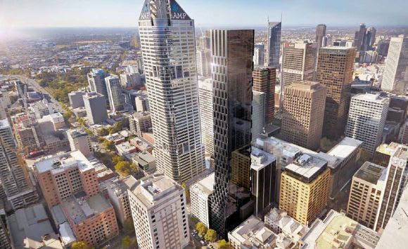 Aerial perspective of 140 King Street. Image courtesy ROTHELOWMAN ROTHELOWMAN's solid link skyscraper: 140 King Street, Melbourne
