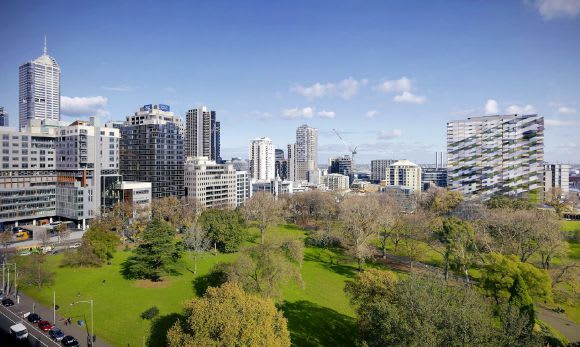 Artist's impression of the tower in situ. Image courtesy Elenberg Fraser Planning Application > 385-405 King Street, West Melbourne