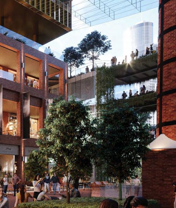 A green view toward South Yarra's Capitol Grand building. Image: Bates Smart South Yarra's Jam Factory redevelopment a public realm bonanza