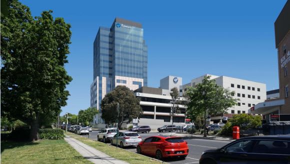 25 Nelson Street within the existing Epworth Eastern context. Image: STH Epworth Eastern rises to match Box Hill's booming population's needs