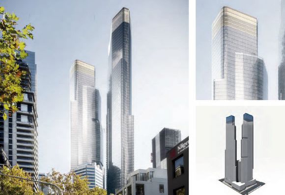350 Queen Street aspects. Image courtesy COX & FKA 3L Alliance pushes for twin 246 metre towers at 350 Queen Street