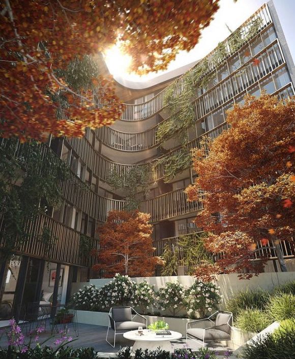 The project's central garden Profiling OpenCorp's Eastside Village development