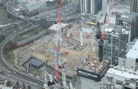 Melbourne Square's construction progress during May. Image: Ryan Seychell OSK Property pushes a living aspect not normally associated with Southbank