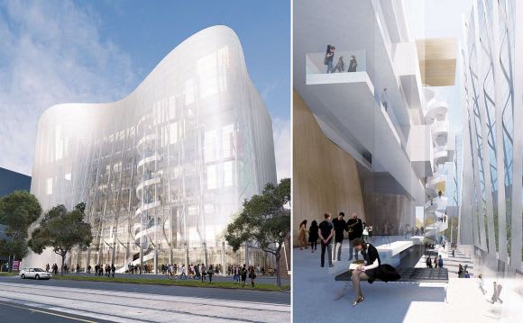 Veiled and luminous. Image: Denton Corker Marshall Is this the next addition to Melbourne's Arts Precinct?