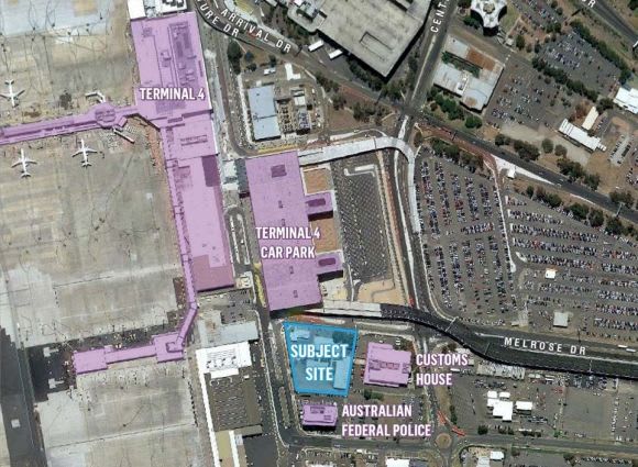 Aerial perspective of the selected site. Image: Urbis Novotel and Ibis earmarked for Melbourne Airport
