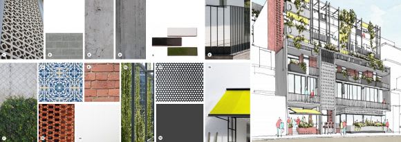 Materials palette and intended outcome. Planning image: Six Degrees Pellicano drops in as Mirabella opts out of Moreland