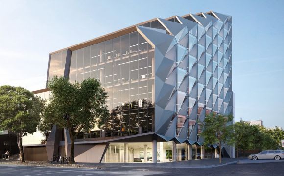 As envisaged from the corner of Moray and York Streets. Planning image: Hayball When a box simply won't do: dual eye-popping South Melbourne designs emerge