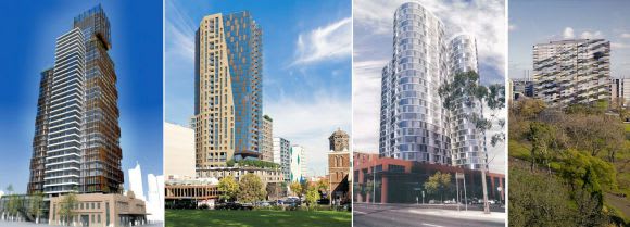 The West Melbourne foursome. Images courtesy FK, Inhabit, Bruce Henderson & EF West Melbourne the new Southbank?