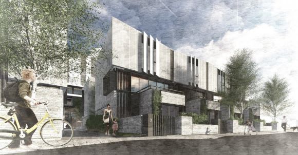 Townhouse component of the intended development. Planning image: Hayball Hayball rework plans for a major Sydney Road apartment development