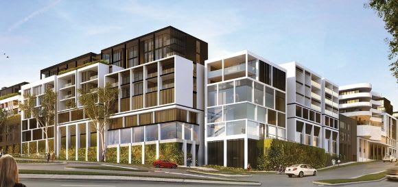 Street level perspective. Planning image: Plus Architecture Stockland pushes for The Pines to include retirement apartments