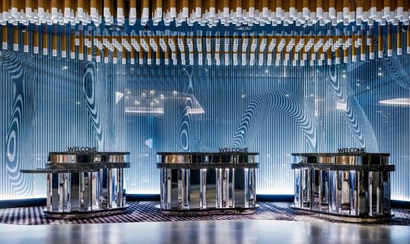 W Brisbane's reception area. Image: Justin Alexander Profiling Studio Ongarato's quirky and incredible W Brisbane interior designs