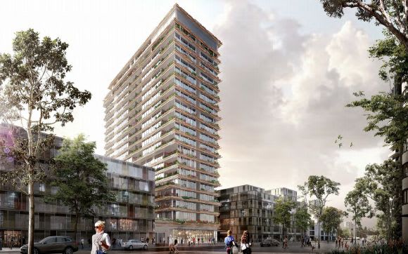 Street level perspective. Planning image: KTA / KKAA Crown Group's design full house for Sydney's Waterloo