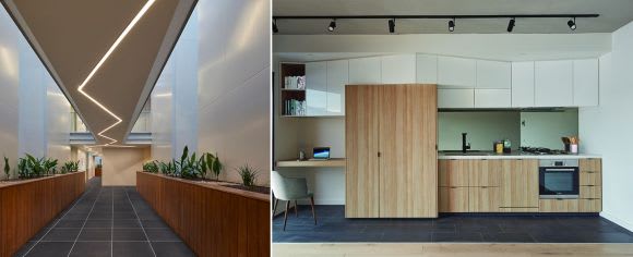 The angular theme continues internally. Image: KUD Shangyi Property's double Box Hill delight