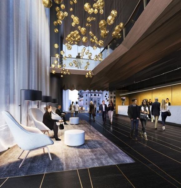 Artist's impression of the hotel lobby. Image: Savills Cbus Property seeks to sell part of 447 Collins Street