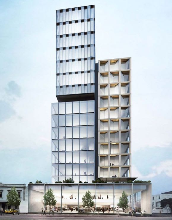 Rendered image of Angelo Property Group's intended 151-159 Victoria Parade Yarra receives a commercial boost, including plans for Fitzroy's tallest office building