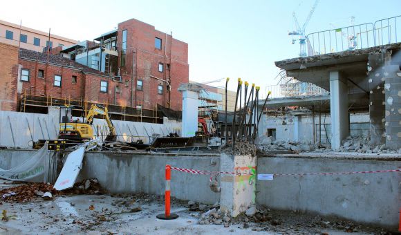 Onsite demolition works during May Hands on at Pace's 181 Fitzroy Street display suite