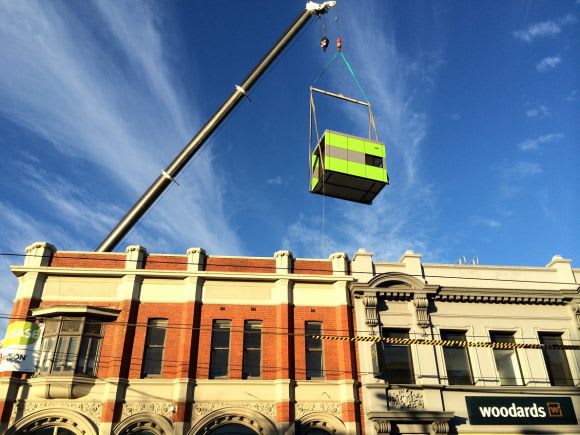 A pod being craned into place © Harwyns Harwyn's designer pods for creation and recreation
