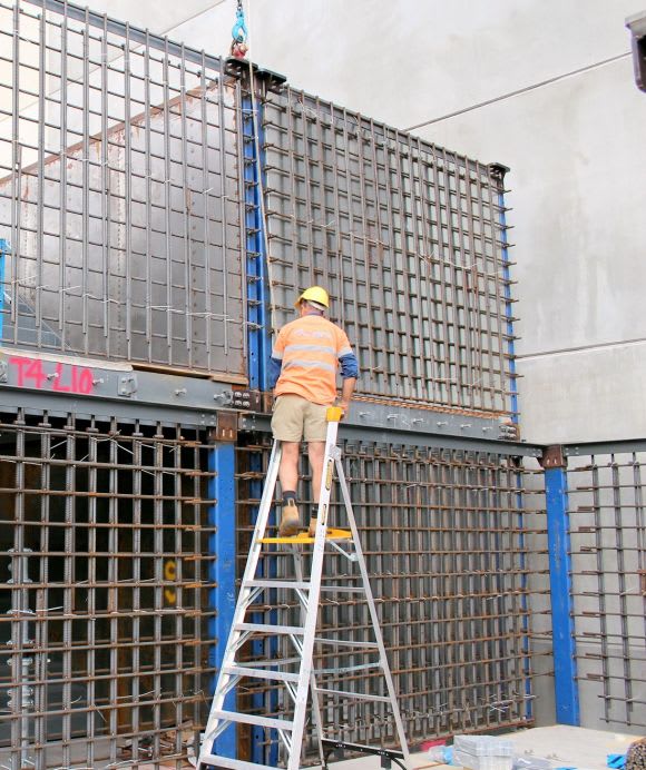 A HBS unit being secured into position Up close with the Hickory Building System