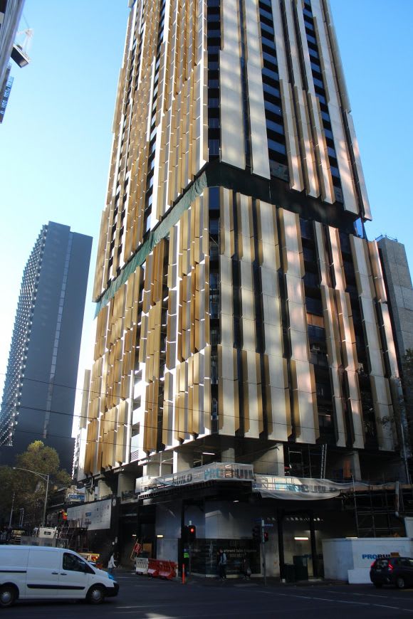 Gold the order of the day, as seen from A'Beckett Street Empire Melbourne tops out, but is it Melbourne's Empire rose?