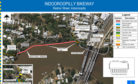 Preliminary design for the new bridge plan - image: Brisbane City Council Brisbane City Council unveils Indooroopilly bikeway project