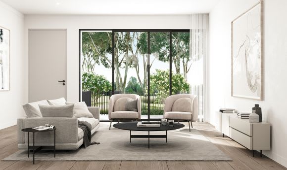 Living rooms open up to private landscaped terraces Medina Park 'Parkside Edition' offers residents a coveted and balanced lifestyle of nature & urban living.