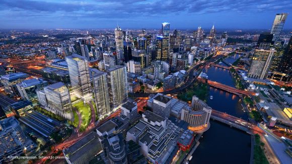 Arial view of Melbourne Quarter featuring a prominent sky garden Apartments now 90% sold: Biophilic design a key contributor to Melbourne Quarter's sales success