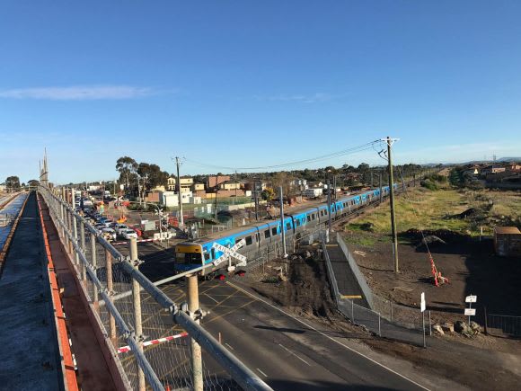 Melton Highway bridge over Sunbury/Bendigo line, image - LXRA Level Crossing Removals steaming through Spring school holidays