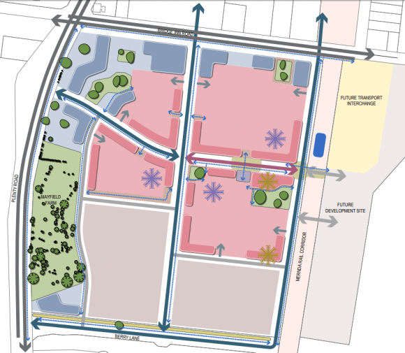 Mernda Town Centre Plan - image: City of Whittlesea Test trains start rolling on the new rails to Mernda