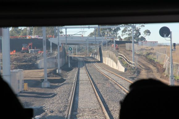 Driver's eye view of the new track - image: LXRA Test trains start rolling on the new rails to Mernda