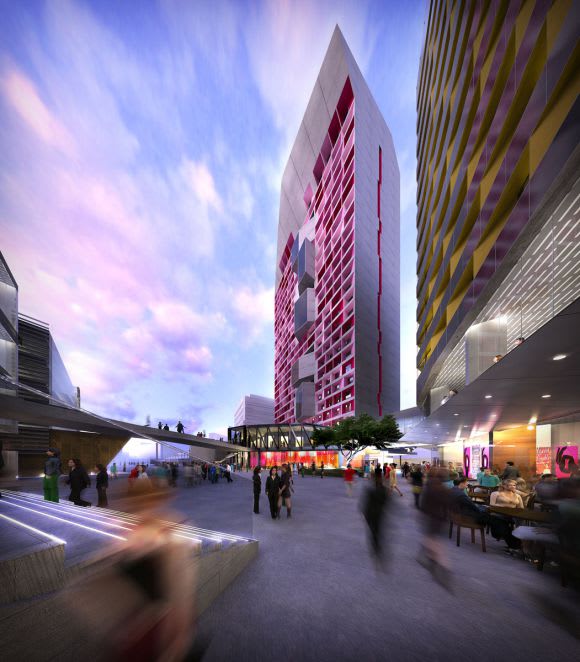 The distinctive Pink Tower. Image © NH Architecture Monash University Caulfield Campus: From bust to boom?