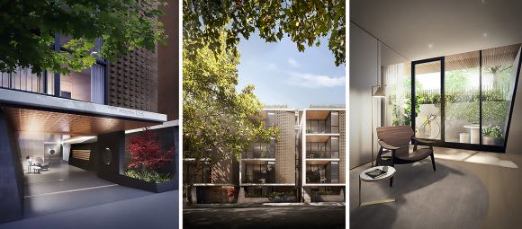 Vignette's of the entry experience, streetscape and ground floor apartment. Images: SMA Projects SMA Projects and Hayball team up on Gore Street