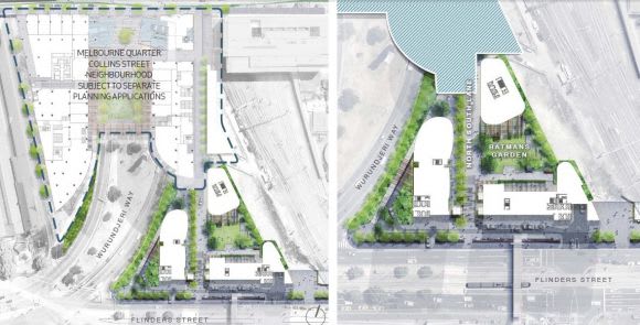 The Melbourne Quarter masterplan. Image courtesy of Lend Lease. Planning Application: 614-666 Flinders Street, Docklands
