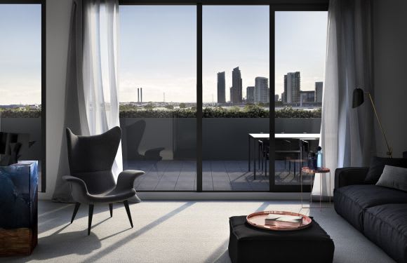 Night Fall Living area. Courtesy BPM Night falls on Montague Precinct
