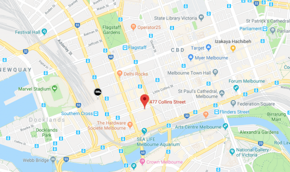 Location of Olderfleet at 477 Collins Street, Melbourne. Image by Google Maps. Olderfleet location