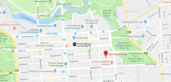 One Flinders location in Adelaide CBD. Image by Google Maps. ONE FLINDERS, Adelaide location