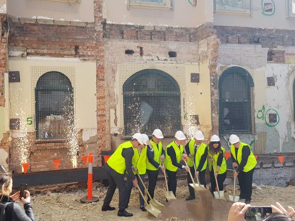 The project team onsite for the groundbreaking ceremony. Beulah and Multiplex break ground at Paragon