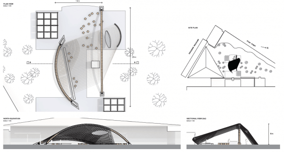 Pavilion plans and elevations. Image courtesy of Grimshaw Grimshaw's NGV Pavilion 2016 entry