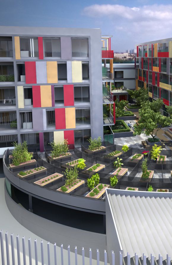 Proposal Footscray Market Redevelopment including communal roof-top farms. Image credit: http://www.bureau-ua.com/footscray.html Roof-top farming: Part of the future of inner-city living