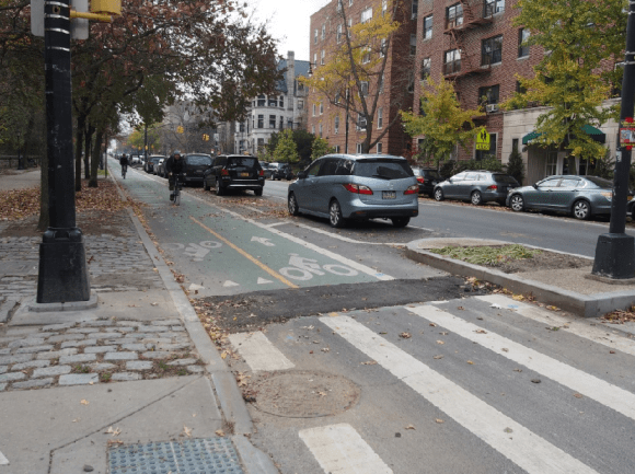 Prospect Park bike lane, Brooklyn. Two way tracks like this are common in New York (and on London's cycle superhighways as well). Image: James Ramsey Melbhattan: Bicycles are on the rise in New York and Melbourne should take note