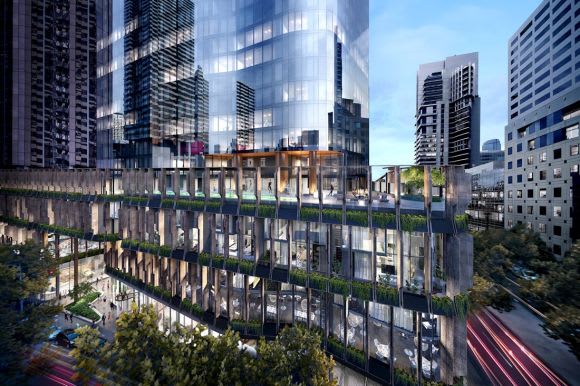 An elevated perspective of the podium. Image: 3L Alliance Construction beckons for Queens Place