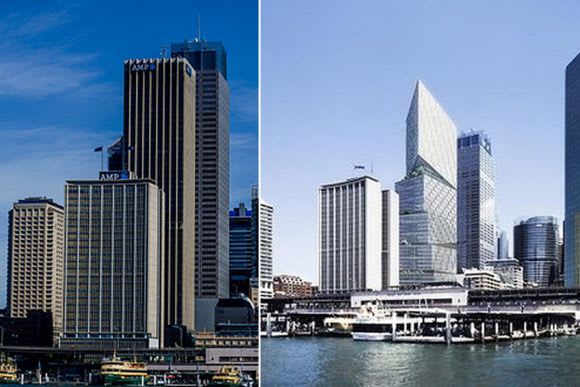 L-R: Old AMP Tower, New Quay Quarter Tower development Upcycling Australia: Why demolish when you can re-polish?