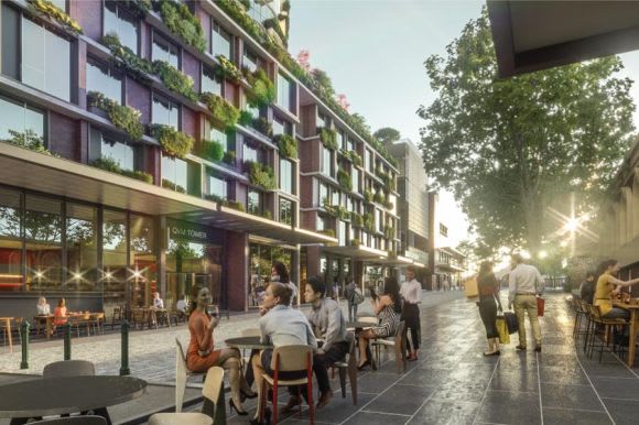 The revised pedestrian piazza. Image:PDG PDG hint at their new Munro Site tower design
