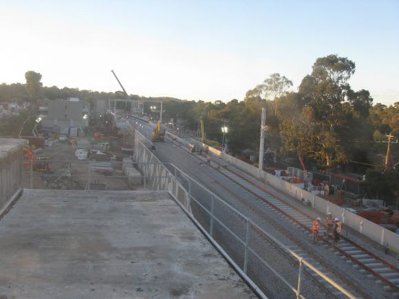 Rail has recently been laid on the rail overpass in Rosanna - image: LXRA Clayton station re-opens, works continue at Rosanna