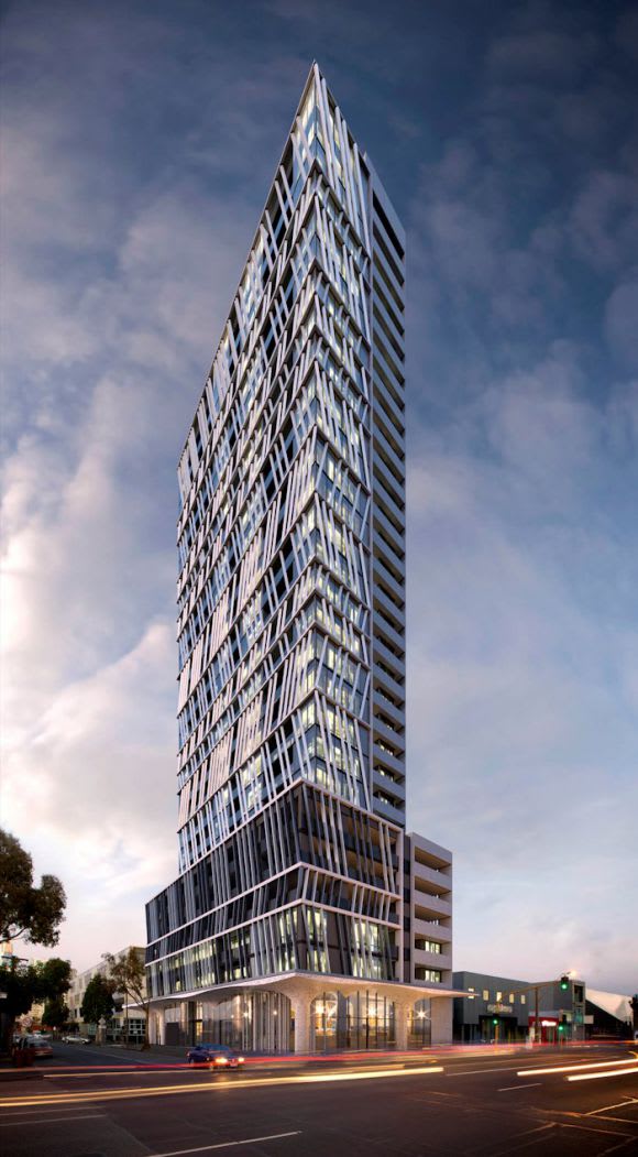 89 Montague Street's distinctive facade. Image courtesy Fraher Design 3D Gravity Tower poised to become Fishermans Bend's first build
